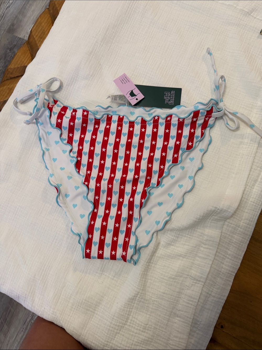 wild fable Red and White Striped Star Print Tie-Side Bikini Bottom